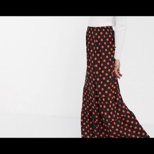 ASOS design tiered maxi skirt with polka dots